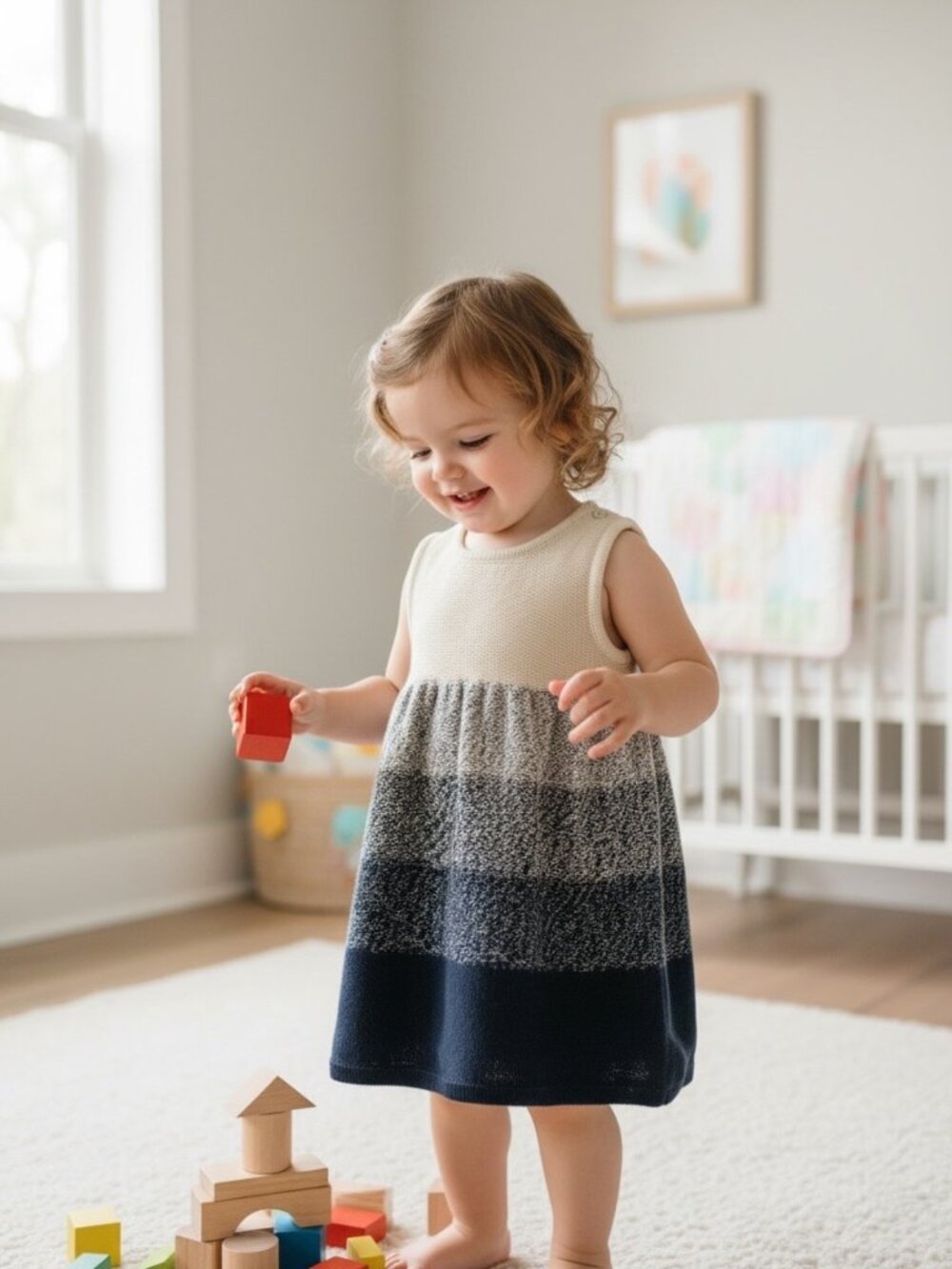 Tea Collection Ombre Chunky Knit Sweater Dress Toddler 18-24M Navy Grey